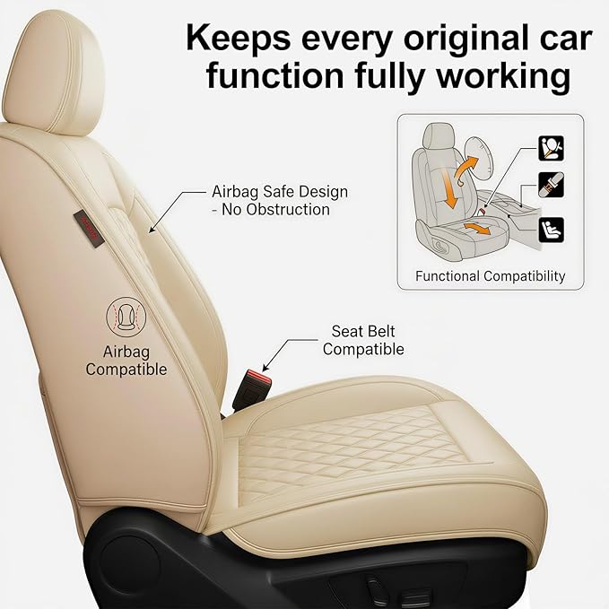 Fit RLX Car Seat Covers for Acura RLX 2013-2020 - Premium Leather, Waterproof, All-Weather, Airbag Compatible, Anti-Slip, Breathable, Easy Install, Seat Protectors, Full Set, Beige