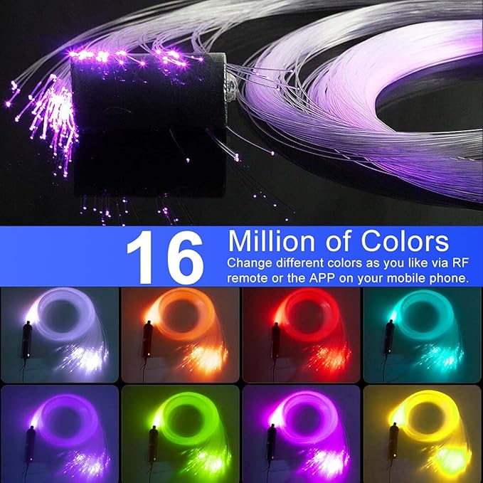 AZIMOM Car Use 6W RGBW 550pcs 0.03in 13.1ft Fiber Optic Lights Starlight Ceiling Light Kit End Glow Optic Cable Music Mode APP Remote Sensory Lighting Indoor Home Headliner Decoration