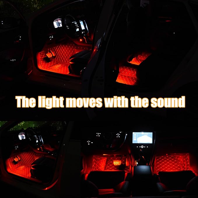 Car Led Interior Lights, RGB 72 LED Multicolor Auto Strip Light with Sound Active Function and Remote Control, Under Dash Smart Lighting Kit with Charger, Car Accessories (USB)