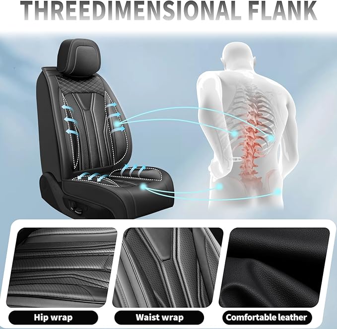 Fit Leaf Car Seat Covers Compatible with Nissan Leaf 2012-2025 2026 - Premium Leather， Waterproof Breathable， All-Weather Seat Cushion Protecto&Airbag Compatible (2 Front Seat All Black)