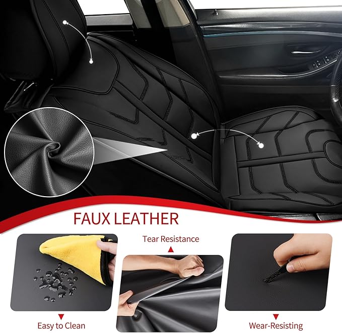 TTX LIGHTING Car Seat Covers fit for GMC Yukon 2007-2026 Front Seat: Premium Leather Automotive Seat Cover with Airbag Compatible Waterproof (2 Seats, Black)