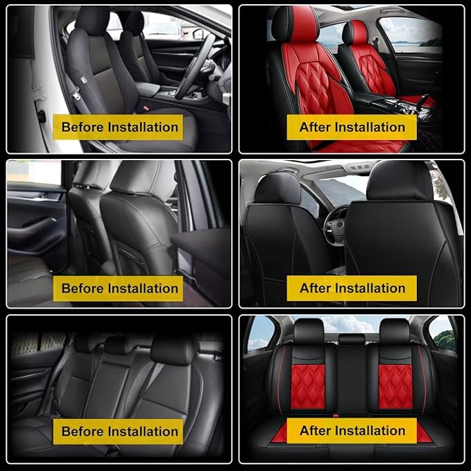 AOMSAZTO Car Seat Covers,Full Set 5 Seats Custom Fit for Jeep Liberty 2002-2012,Leather Car Seat Cover Seat Cushion Protector,Airbag Compatible Waterproof Black&Red