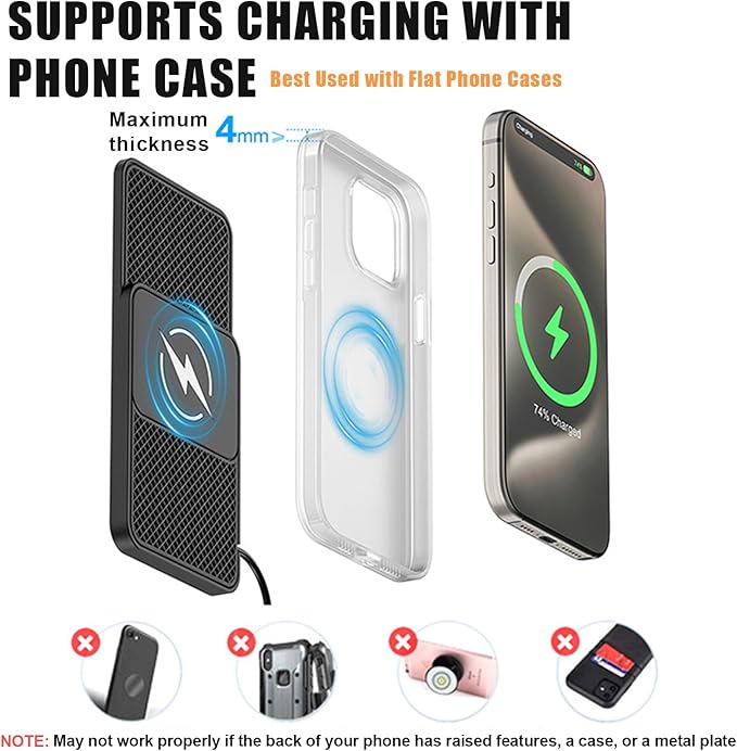 Wireless Car Phone Charger for Toyota Echo Platz Yaris Tacoma Tundra Hilux, Type C/USB 20W Fast Charging Pad, Non-Slip Charging Station for Travel Home Office Desk, Lightweight,Type-C