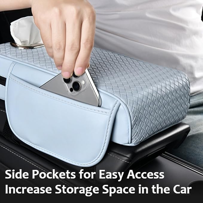 Car Armrest Cushion Cover Car Center Console Memory Foam Booster Pad with Storage Pocket and Tissue Hole for Sedan Vehicle (Coffee, 12.99 * 7.09 * 2.95'' / 33 * 18 * 7.5 cm)