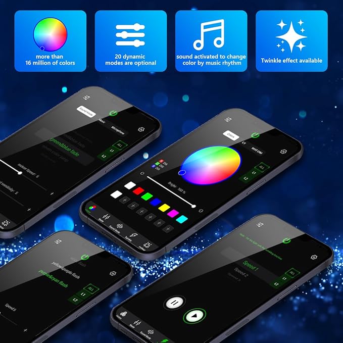 AMKI Mini 6W Starlight Headliner Kit 300pcs 0.03in 9.8ft,Twinkle+Sound Activated Fiber Optic Light 4Lamp Beam Starlight Box APP/Remote Control for Car Home Star Ceiling Decoration