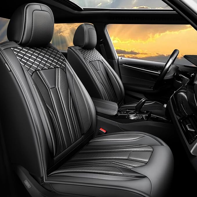 Fit CRV Car Seat Covers Premium Leather for Honda CRV 2015-2025 2026. Waterproof， Breathable, Scratch-Resistant & All-Weather Seat Cushion Protector (Full Set,All Black)