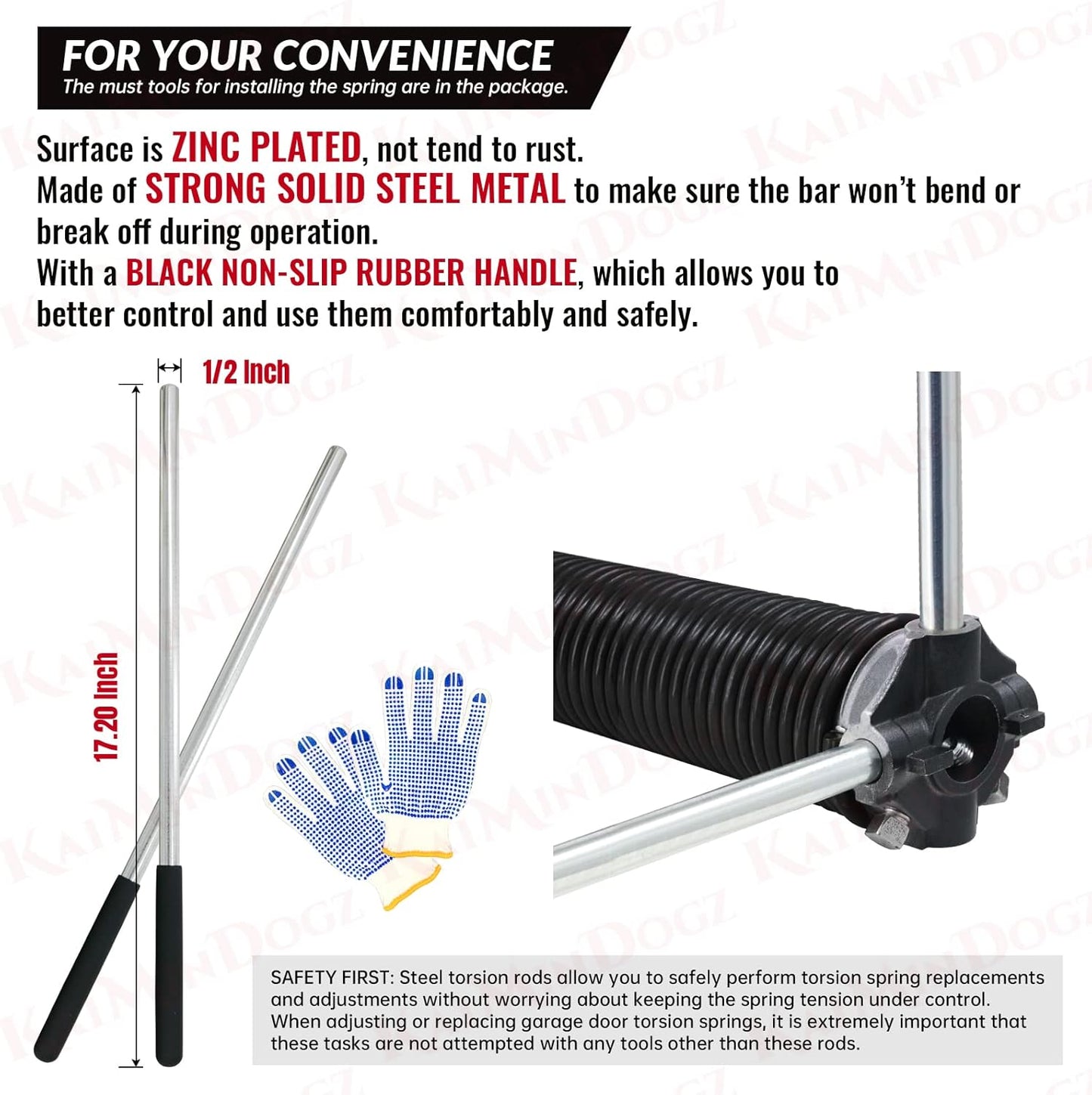Pair of 1.75" Garage Door Torsion Springs Set with Non-Slip Winding Bars&Gloves, High Precision Electrophoresis Oil-Free Black Coated for Replacement, MIN 16,000 Cycles (0.250 x 1.75"x 32")