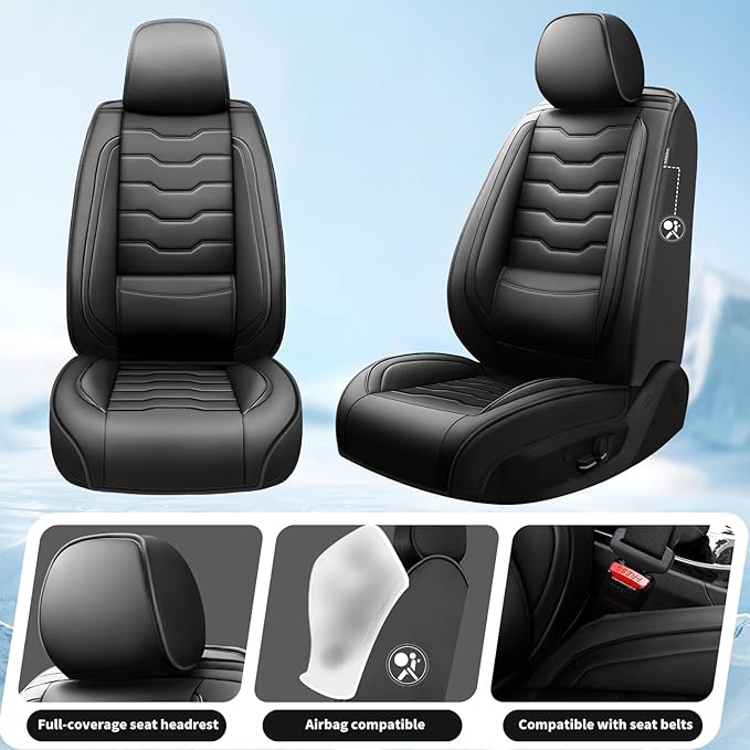 Fit Sentra Car Seat Covers Compatible with Nissan Sentra 2001-2025 2026 - Premium Leather， Waterproof Breathable， All-Weather Seat Cushion Protecto&Airbag Compatible (2 Front Seat Black)
