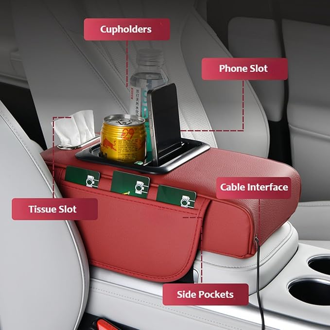 Armrest Box Pad for Car w/Type-C Charging Interface, Car Center Console Cover w/Cup Holder, Interior Car Accessories (Grey)