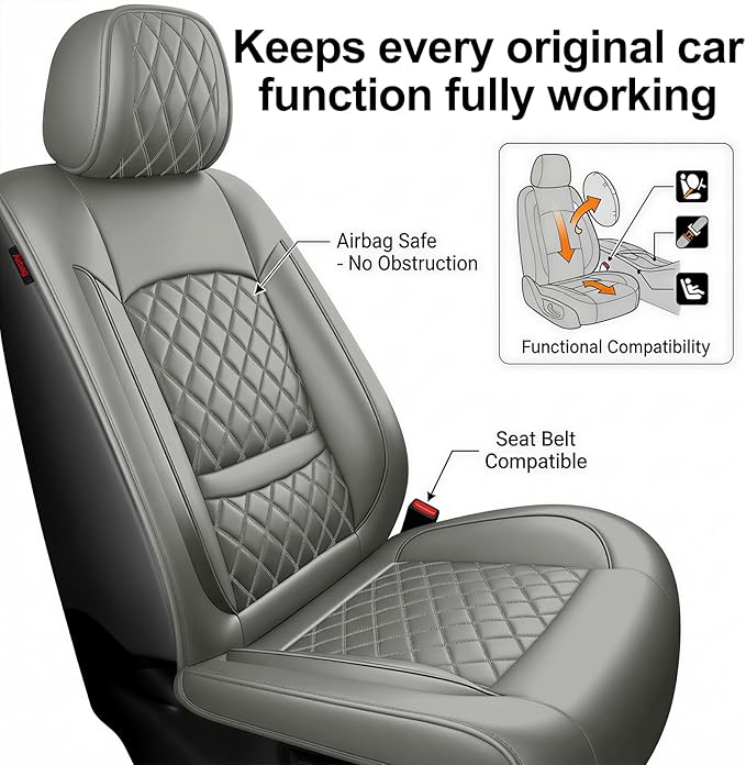Fit for Santa Cruz Seat Covers Compatible with Hyundai Santa Cruz 2022-2026 - Waterproof Breathable Leather Automotive Seat Cushions Protector,Airbag Compatible,Only 2 Front seat Covers(Gray)