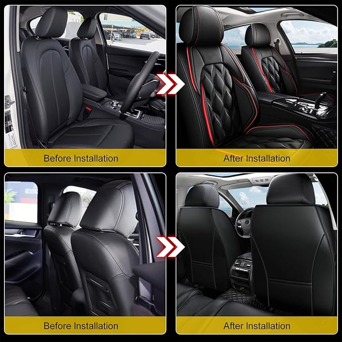 AOMSAZTO Car Seat Cover 2 Front Seat Fit for Ford Ranger 2019-2026(Not Fit for Raptor) Leather Car Seat Cushion Protector Compatible Airbag Waterproof Automotive Seat Covers Black