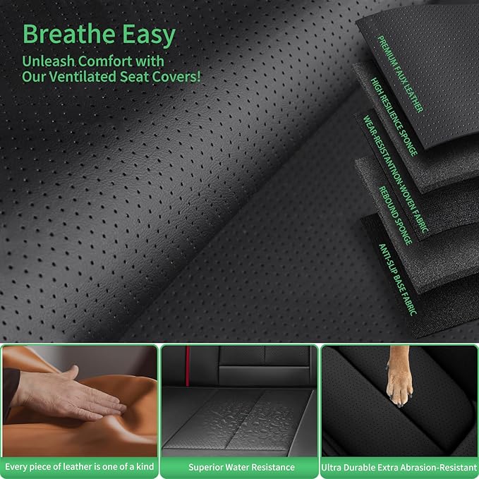 Fit Sonata Car Seat Covers for Hyundai Sonata 2004-2024 2025 2026 -Upgraded Premium Waterproof & Breathable Leather,Airbag Compatible,All-Weather Seat Cushion Protector,2 Front/Black-Red