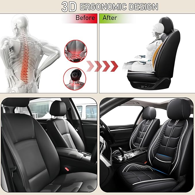 Leather Car Seat Covers Fit for Toyota Tundra 2000-2024, 5 Seater Car Seat Cover, Premium Waterproof, Scratch Resistant Car Interior Accessories (Full Set Black White)