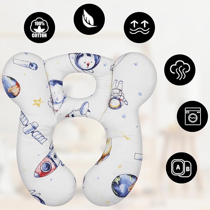 Baby Travel Pillow, Upgrade U-Shape Infant Pillow for Car Seat Pushchair and Stroller, Soft Comfortable Sleep Cushion for Kids Newborn and Toddler -Space White