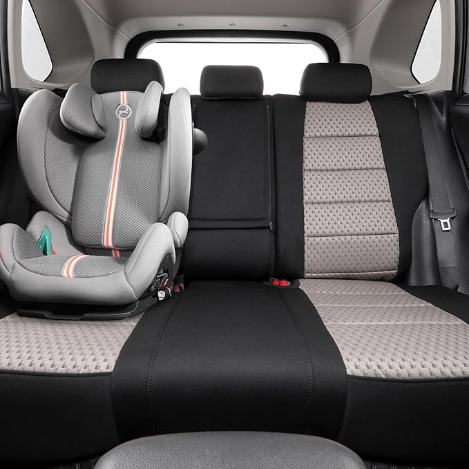 coverdream Rav4 Hybrid Seat Covers Custom Fit for 2019-2025 Toyota Rav4 Hybrid (Not for XSE/SE/Plug-in Hybrid),Full Coverage,Airbag Compatible,Polyester Car Seat Protector(Full Set,Black & Beige)