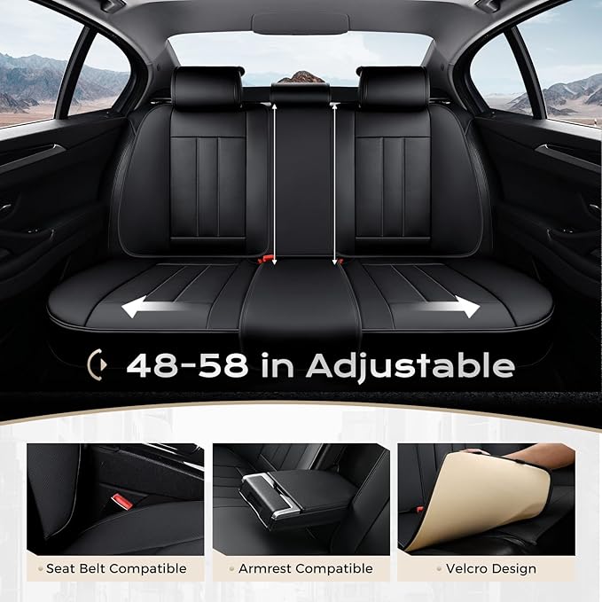 Coverado Car Seat Cover, Cover for Cars Full Seat, Premium Leather, Universal Fit Waterproof Seat Protectors, Car Seat Cushion Non-Slip for Most Cars-Black