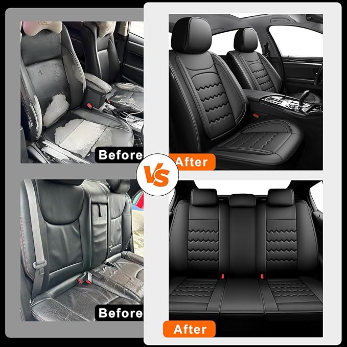 CX-90 Car Seat Covers Custom Fit for Mazda CX-90 2007-2026, Full Coverage Premium Leather Waterproof Breathable Seat Cover Full Set, Automotive Seat Protectors, Airbag Compatible(5 Seats Black)