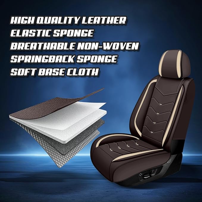 Car Seat Covers for Cadillac CTS 2003-2019, Premium Nappa Leather Car Seat Cover, Stylish Sport Seat Covers， Automobile Seat Cover Sets.(Standard 2 Seats/Coffee Color)