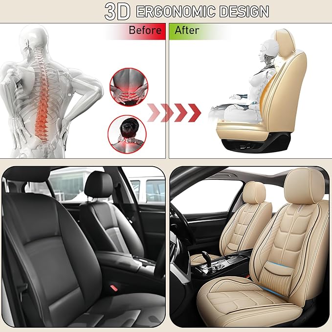 Leather Car Seat Covers Fit for Toyota 4Runner 1991-2024, 5 Seater Car Seat Cover, Premium Waterproof, Scratch Resistant Car Interior Accessories (Full Set Beige)