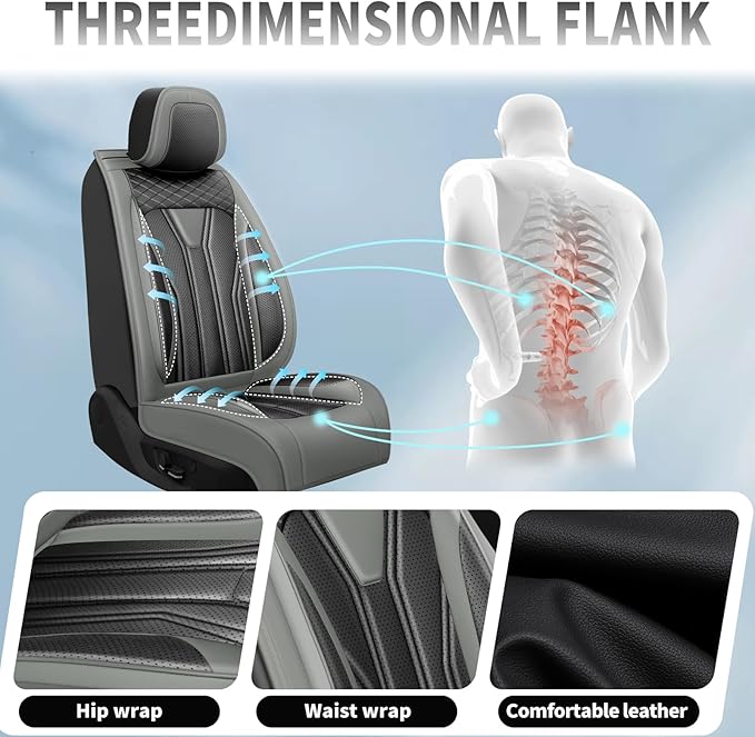 Fit Prius Car Seat Covers for Toyota Prius 2001-2025 2026 -Full Set Premium Leather, Waterproof, Breathable，All-Weather Seat Cushion Protecto & Airbag Compatible, 5-Seats Gray & Black