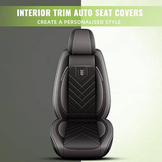 AOMSAZTO Front Seat Cover Fit for Buick Envision 2017-2026: Faux Leather Automotive Seat Covers Waterproof Vehicle Seat Cushion Protector Car Interior Covers(2 Seat Black&Grey) F