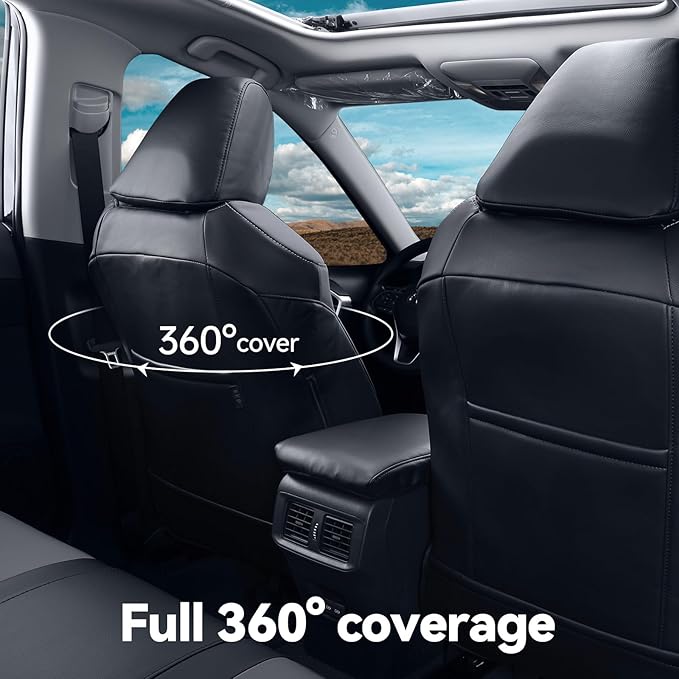 coverdream 2026 Rav4 Seat Covers Custom Fit for 2026 Toyota Rav4 Hybrid (Woodland/Limited) SUV,Full Set Luxury Waterproof Leather Car Seat Protector Black/Grey