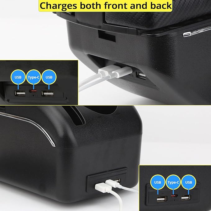 AULPHIKE Compatible with Nissan Versa Armrest 2012-2019 Car Center Console Organizer Armrests Double Door Storage with USB Ports（Carbon Fiber Style）