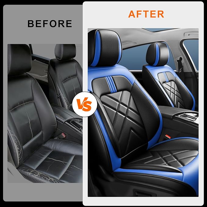 CX-70 Car Seat Covers Fit for Mazda CX-70 2025-2026, Full Coverage Premium Leather Waterproof Breathable Seat Covers, Automotive Seat Protectors, Airbag Compatible(2 Front Seats, Black-Blue)