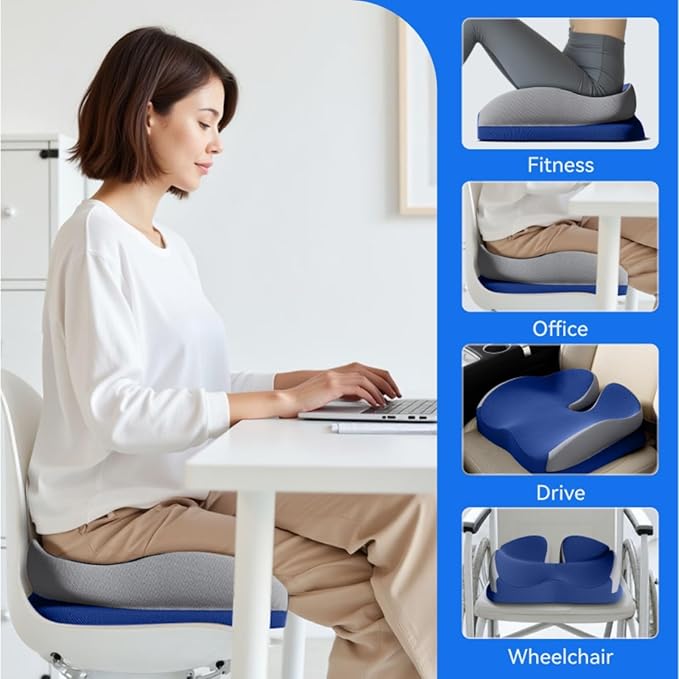 Memory Foam Seat Car Computer Desk Chair Cushion，Cushion For Tailbone Pain Relief Cushion Office Chair Butt Pillow Seat Cushions For Office Chairs Wheelchair Cushion For Long Sitting Back Pain Blue