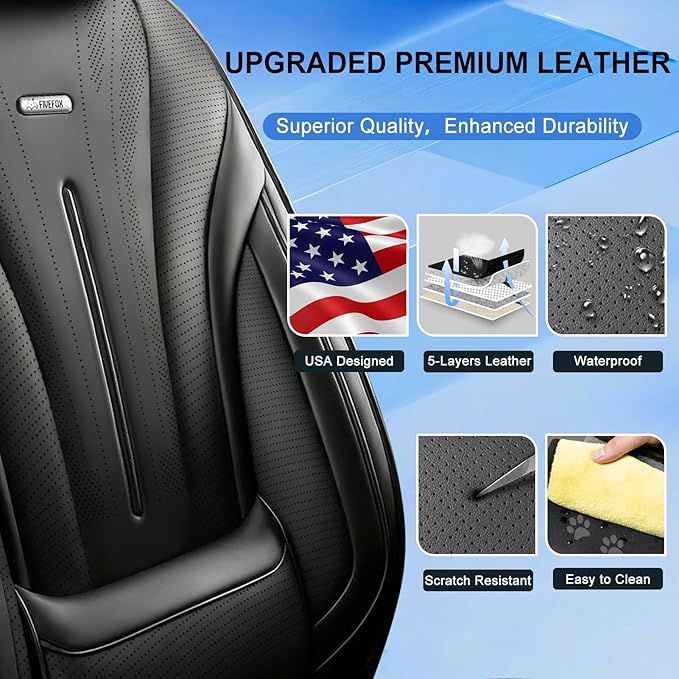 Fit CRV Car Seat Covers for Select Honda CR-V 2011-2026 - Premium Full Coverage Leather, Airbag Compatible, Waterproof & All Weather Breathable Seat Cushion Protector, Full Set, Black