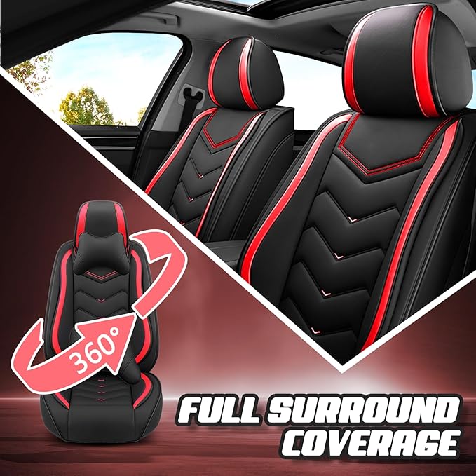 Car Seat Covers for KIA Sedona 2003-2021, Premium Nappa Leather Car Seat Cover, Stylish Sport Seat Covers， Automobile Seat Cover Sets.(Standard 2 Seats/Black Red)