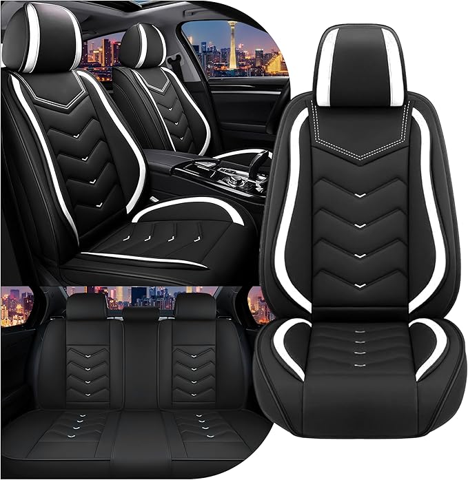 CTDS Car Seat Covers for Jeep Grand Cherokee L 2021-2026, Stylish Sport Seat Cover, Premium Nappa Leather Car Seat Cover. Automobile Seat Covers Sets.(Standard 5 Seats/Black White)