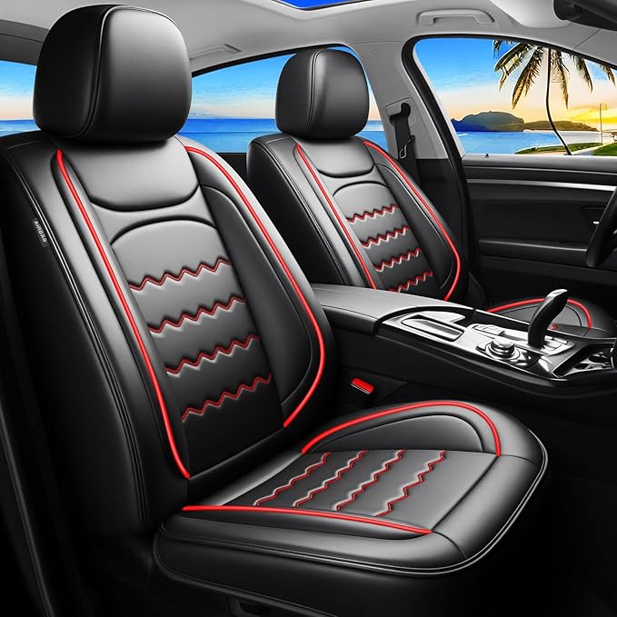 CX-7 Car Seat Covers Fit for Mazda CX-7 2007-2012, Full Coverage Premium Leather Waterproof Breathable Seat Covers, Automotive Seat Protectors, Airbag Compatible(2 Front Seats, Black & Red)
