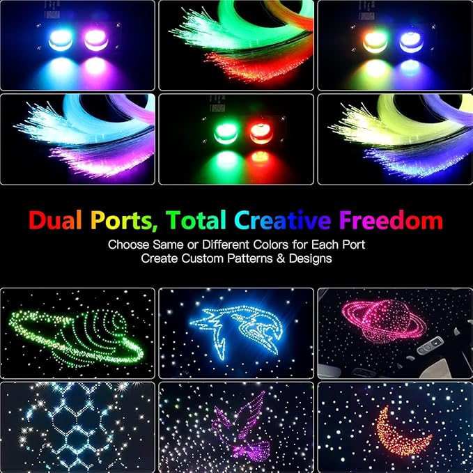 32W RGBW APP Small Size Fiber Optic Lights, Music Activated 600pcs*0.03in(9.8ft/3m) Optical Fiber Star Ceiling Light Kit for Car Headliner Star/Home