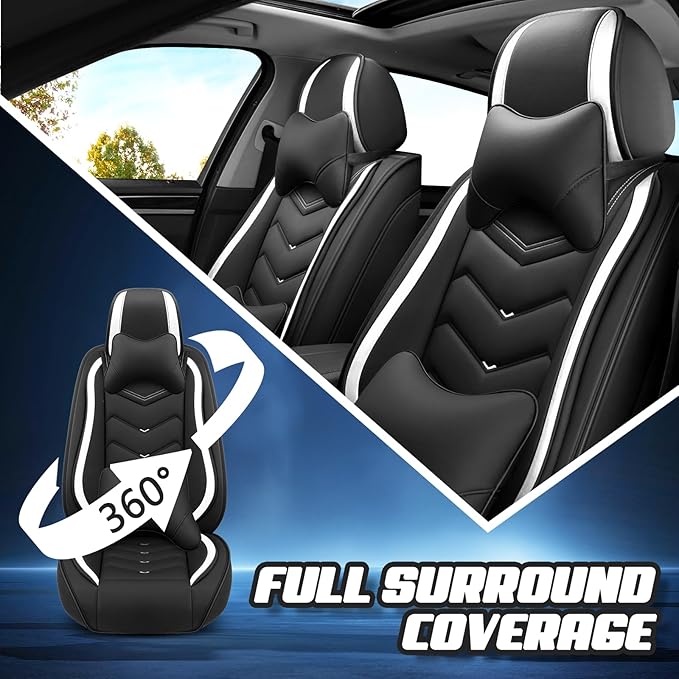 Car Seat Covers for Jeep Grand Cherokee L 2021-2026, Premium Nappa Leather Car Seat Cover, Stylish Sport Seat Covers， Automobile Seat Cover Sets.(Luxury 2 Seats/Black White)