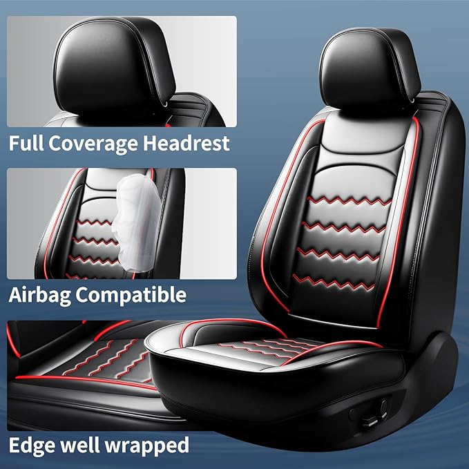 CX-90 Car Seat Covers Fit for Mazda CX-90 2007-2026, Full Coverage Premium Leather Waterproof Breathable Seat Covers Full Set, Automotive Seat Protectors, Airbag Compatible(5 Seats, Black Red)