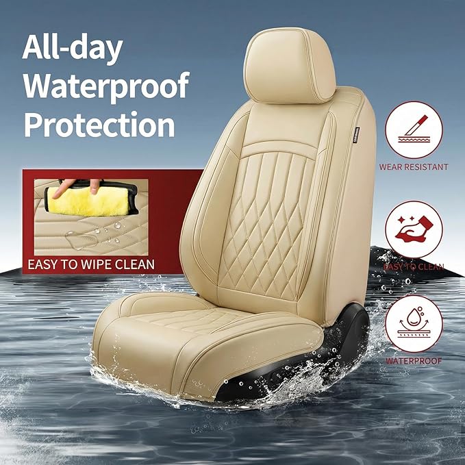 Fit TLX Car Seat Covers for Acura TLX 2014-2025 2026 - Premium Leather, Waterproof, All-Weather, Airbag Compatible, Anti-Slip, Breathable, Easy Install, Seat Protectors, Full Set, Beige