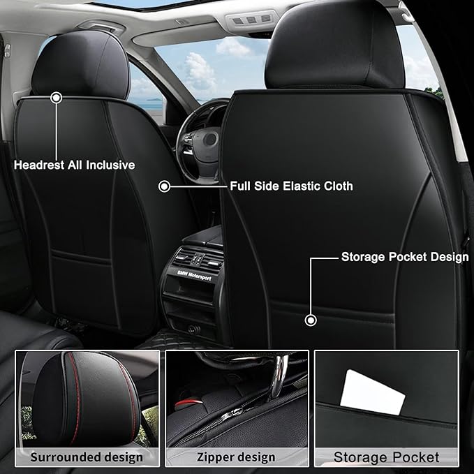 AOMSAZTO Front Seat Covers Fit for Buick Envision 2016-2026 Waterproof Faux Leather Car Seat Cover Compatible with Airbag(2PCS Front, Black&Redline)