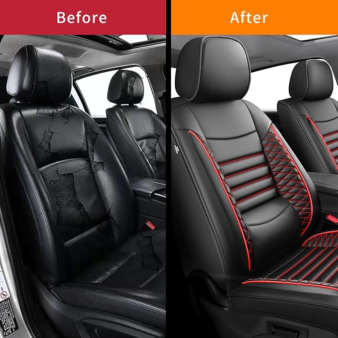 Fit Sonata Car Seat Covers for Hyundai Sonata 2004-2024 2025 2026- Upgraded Premium Waterproof & Breathable Leather, Airbag Compatible, All-Weather Seat Cushion Protector (2 Front/Black+Red)