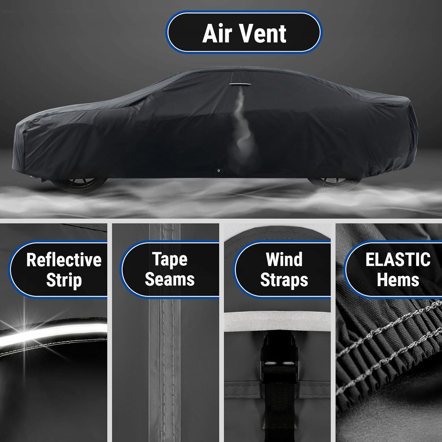 iCarCover Custom Car Cover for Buick Estate Wagon (1959-1990) Waterproof All-Weather Rain Snow UV Sun Protector Full Exterior Indoor Outdoor Car Cover (Stripe - Black/Red)
