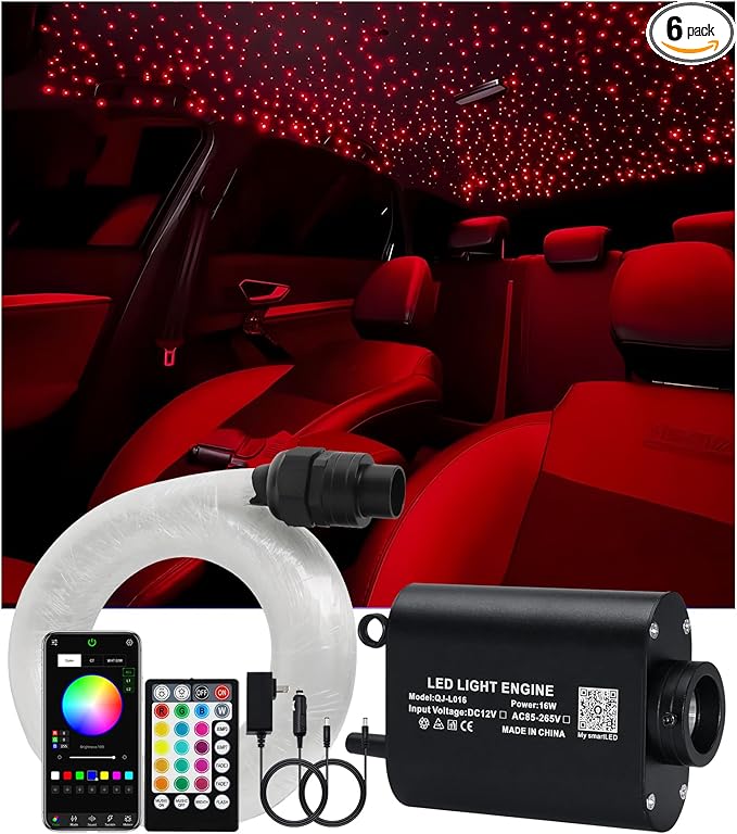 Small Size 16W RGBW APP Fiber Optic Lights, Music Activated 150pcs*0.03in(6.5ft/2m) Optical Fiber Star Ceiling Light Kit for Car Headliner Star/Home
