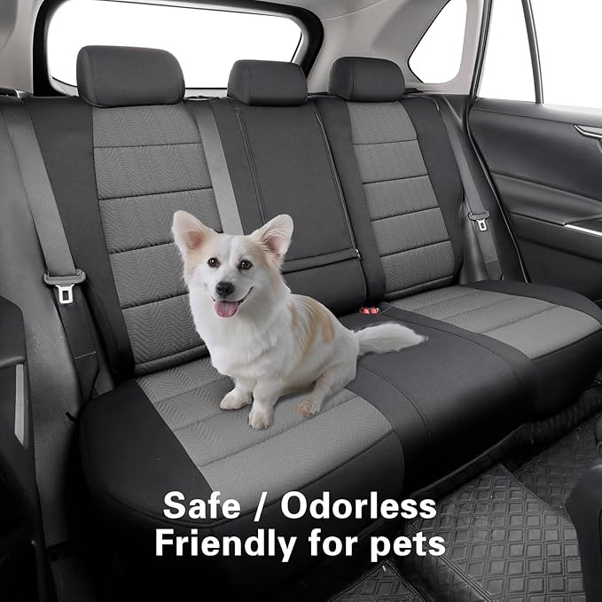 coverdream 2026 Rav4 Seat Covers Custom Fit for 2026 Toyota Rav4 Hybrid (LE,XLE Premium) SUV,Full Set Polyester Car Seat Protector Black & Grey