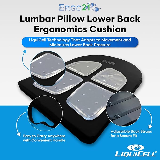 ERGO21 Lumbar Pillow Lower Back Support Cushion for Back Rest, Good Posture, Spine Pain, Long Sitting Hours at Chair, Office, Car Seat, Wheelchair, Large (18" W x 24”x 1.5”)