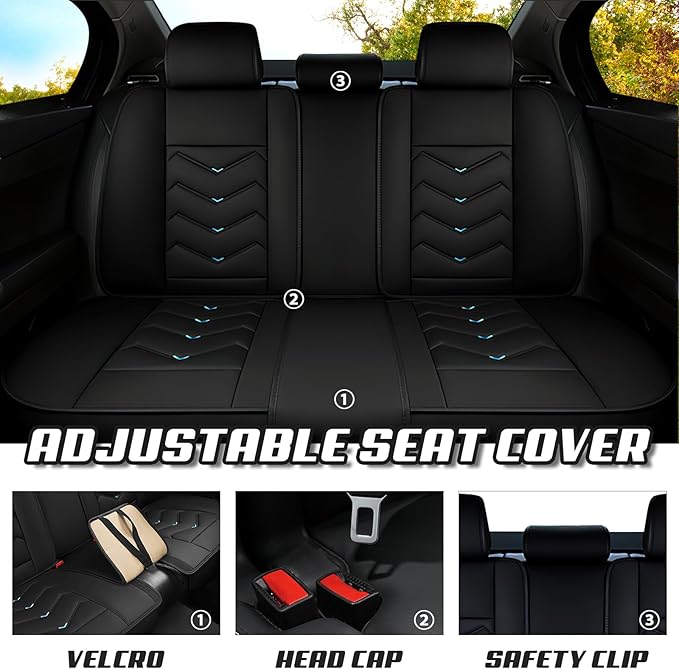 Car Seat Covers for Fiat 500 2012-2019, Premium Nappa Leather Car Seat Cover, Stylish Sport Seat Covers， Automobile Seat Cover Sets.(Standard 5 Seats/Black Blue)