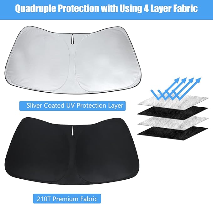 Windshield Sun Shade for Ford Escape S, SE, SE Sport Hybrid, SEL, Titanium 2019 2020 2021 2022 2023 Accessories Sunshade Windshield Cover - 4 Layers Sun Visor Window Shade Blocks UV Rays Cooler Car