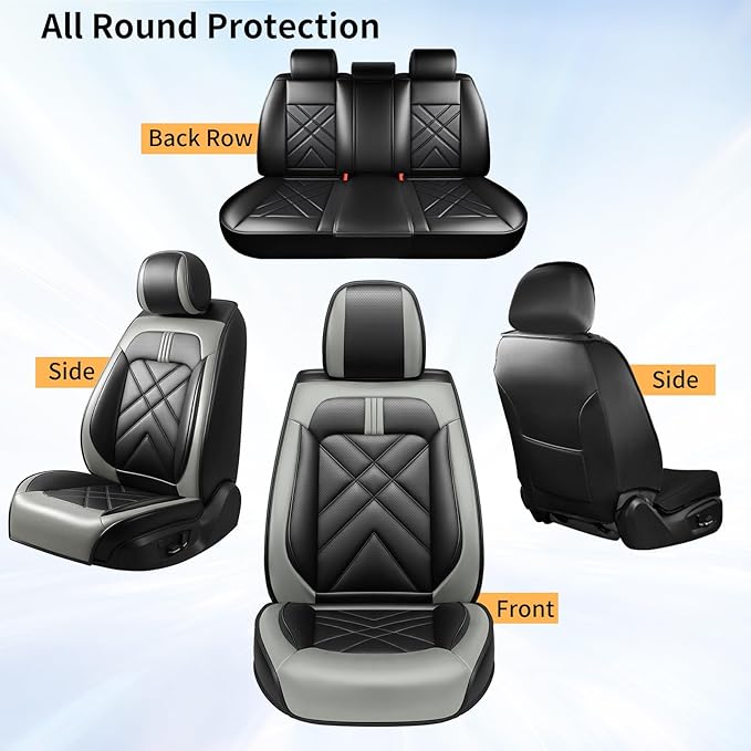 CX-90 Car Seat Covers Custom Fit for Mazda CX-90 2007-2026, Full Coverage Premium Leather Waterproof Breathable Seat Covers, Automotive Seat Protectors, Airbag Compatible(5 Seats, Black Gray)