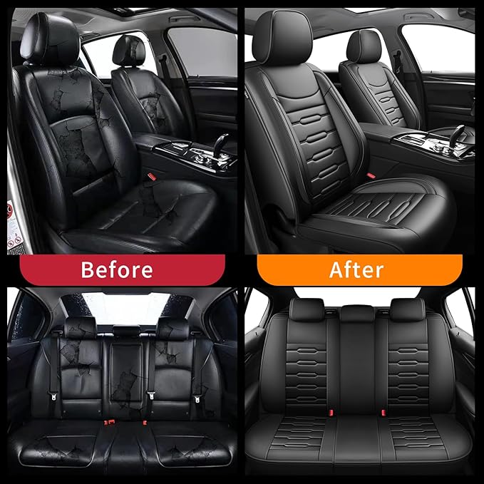 Fit Prius Car Seat Covers for Toyota Prius 2001-2024 2025 2026 - Upgraded Premium Waterproof & Breathable Leather, Airbag Compatible, All-Weather Seat Cushion Protector (Full Set, Black)