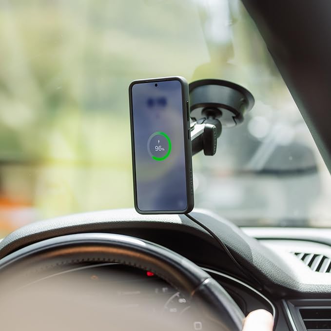 Quad Lock Heavy Duty Suction Car Phone Mount with MAG Phone Case and MAG Wireless Charging Head for iPhone 15 Pro