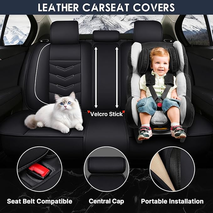 Car Seat Cover 7 Seats for Hyundai Palisade 2020-2025, Durable Wear Resistant Waterproof Sport Seat Cover, Breathable No Odor Premium Leather Vehicle Seat Covers.(Standard,Black White)