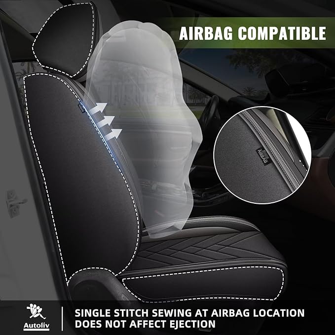 AOMSAZTO Car Seat Covers Fit for Jeep Cherokee 2014-2025 Premium Front Seat Covers Waterproof Leather Automotive Seat Covers Compatible with Airbag (2 Seats,Grey)